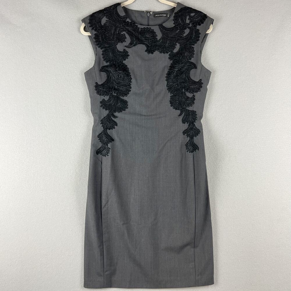 Josie Natori Wool Blend Sheath Dress Women 6 Lace Career Witchy Dark Academia